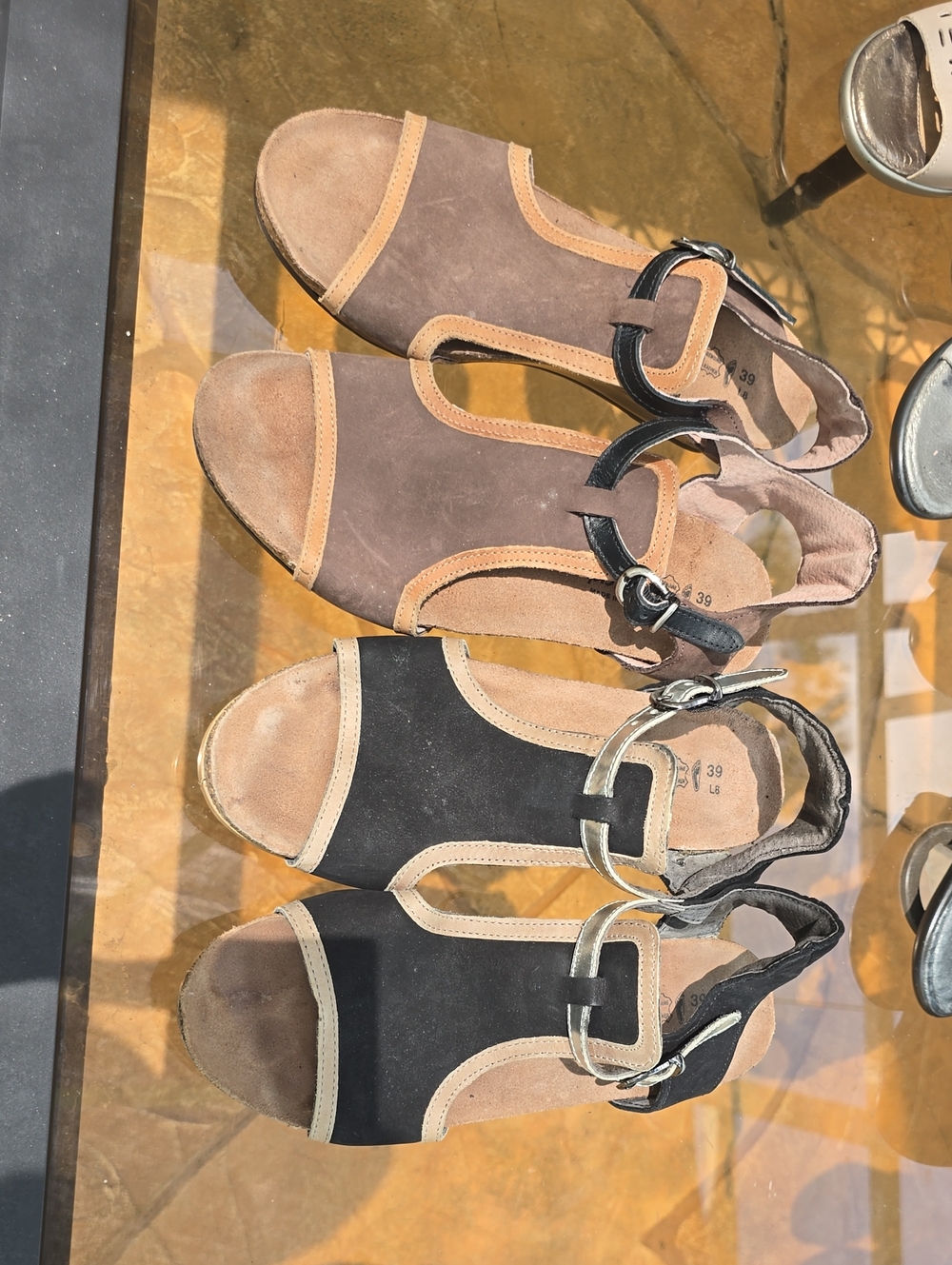 Naot Two-Tone Suede Open-Toe Sandals in Black & Brown-Tan two(2) Pairs